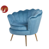 Sofá de terciopelo triturado azul moderno, silla con patas doradas, muebles de restaurante de lujo, sillón de tela para comedor
