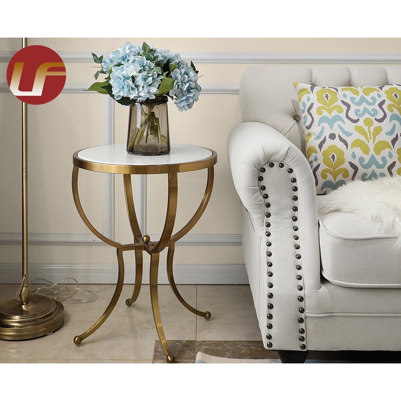 Juego de sofás de cuero de tela de estilo de moda de lujo para muebles de sala de estar de Hotel mesa auxiliar de acero inoxidable