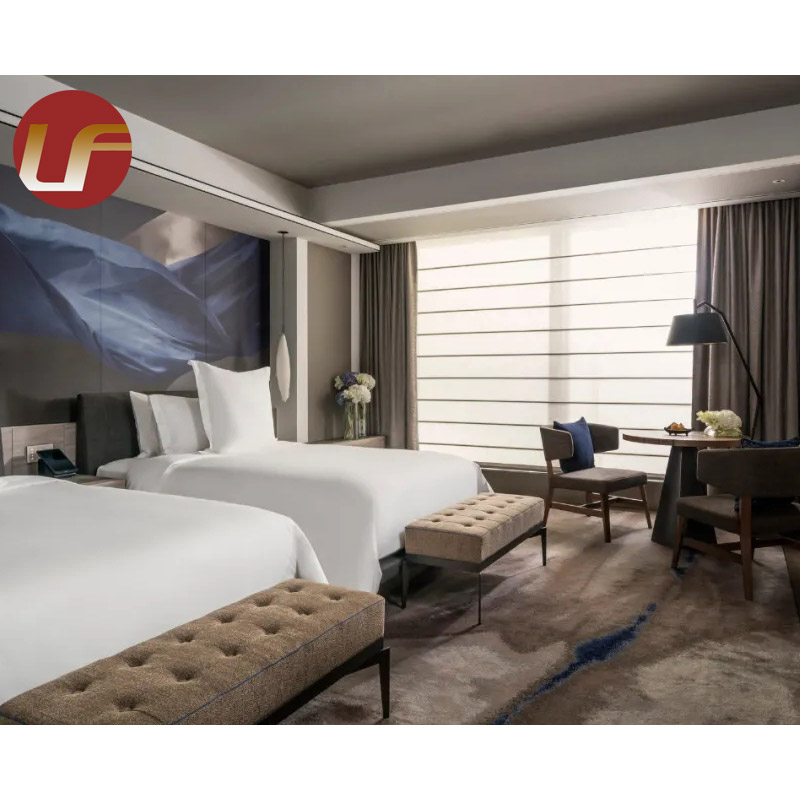 Juego de dormitorio de hotel comercial de chapa de Foshan Muebles de habitación de hotel de lujo Juegos de dormitorio de hotel
